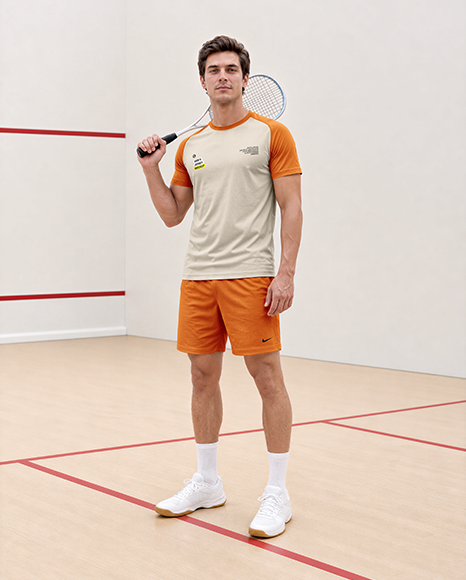 Young Man Wearing Squash Uniform Mockup