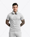 Man Wearing T-Shirt with Headphones Mockup