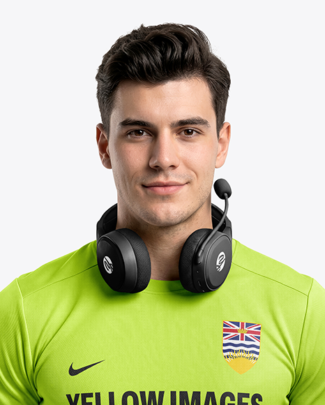 Man Wearing T-Shirt with Headphones Mockup