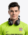 Man Wearing T-Shirt with Headphones Mockup