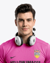 Man Wearing T-Shirt with Headphones Mockup