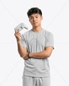 Young Asian Man with Game Controller Wearing eSports Jersey Mockup
