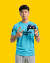 Young Asian Man with Game Controller Wearing eSports Jersey Mockup