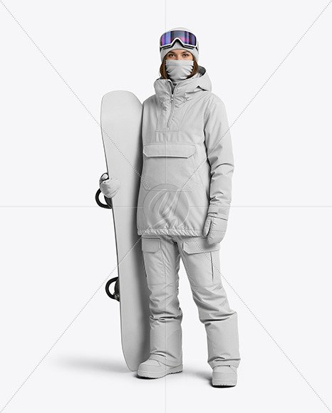 Young Woman Wearing Full Snowboard Kit Mockup