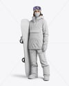 Young Woman Wearing Full Snowboard Kit Mockup