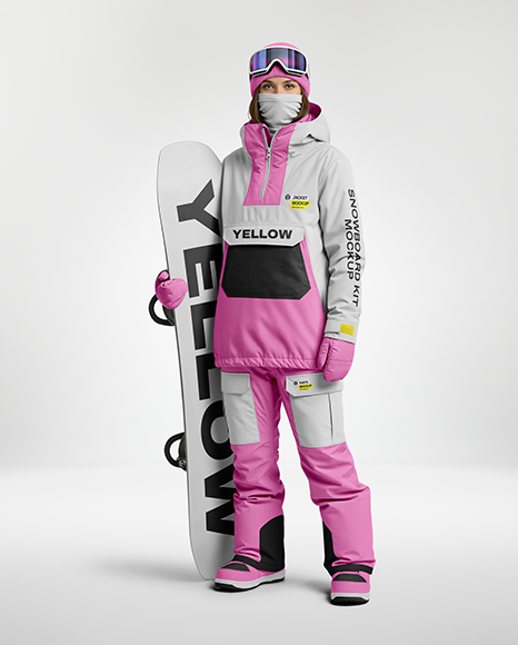 Young Woman Wearing Full Snowboard Kit Mockup