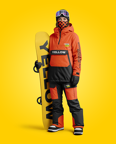 Young Woman Wearing Full Snowboard Kit Mockup