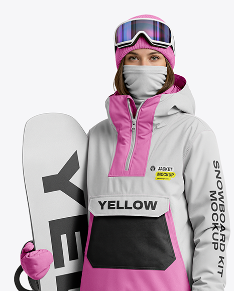 Young Woman Wearing Full Snowboard Kit Mockup