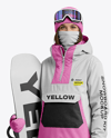 Young Woman Wearing Full Snowboard Kit Mockup