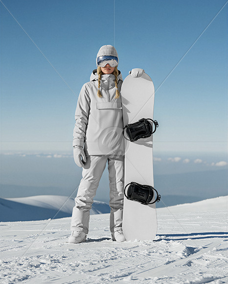 Young Woman Wearing Full Snowboard Kit Mockup