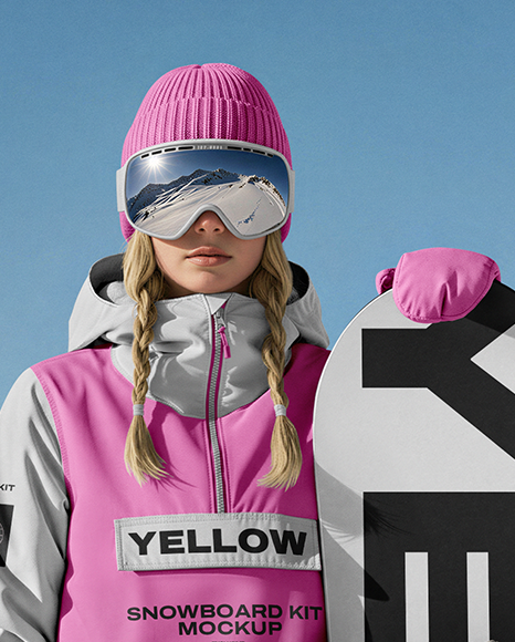 Young Woman Wearing Full Snowboard Kit Mockup