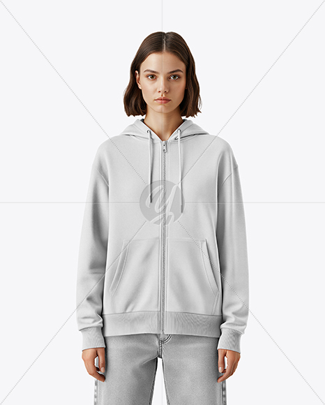 Young Woman Wearing Full-Zip Hoodie Mockup
