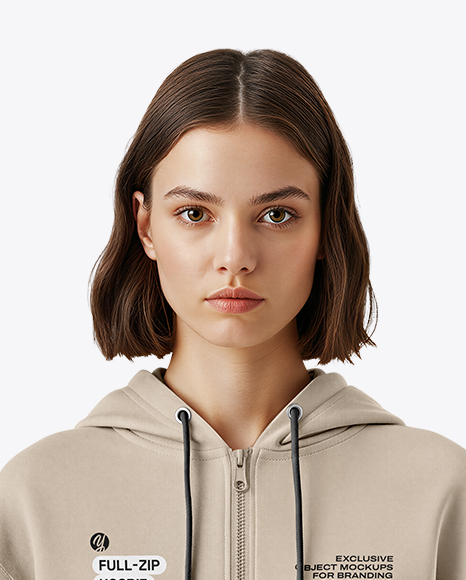 Young Woman Wearing Full-Zip Hoodie Mockup