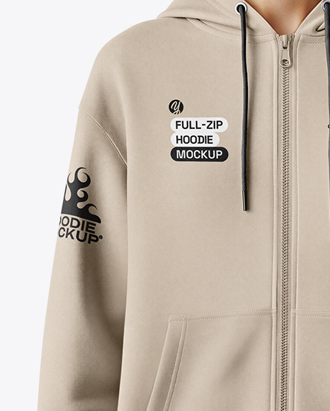 Young Woman Wearing Full-Zip Hoodie Mockup