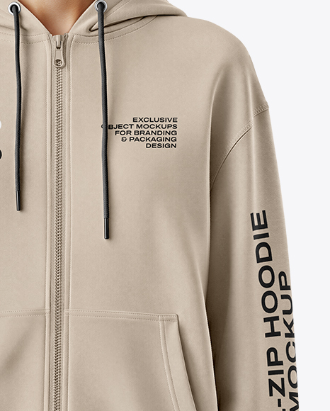 Young Woman Wearing Full-Zip Hoodie Mockup