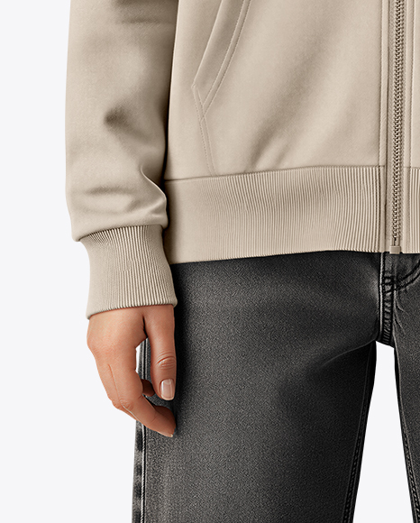 Young Woman Wearing Full-Zip Hoodie Mockup
