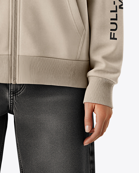 Young Woman Wearing Full-Zip Hoodie Mockup