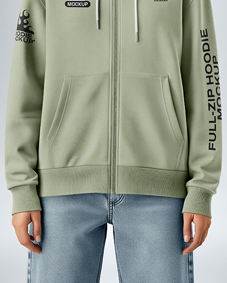 Young Woman Wearing Full-Zip Hoodie Mockup