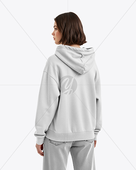 Young Woman Wearing Full-Zip Hoodie Mockup