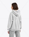 Young Woman Wearing Full-Zip Hoodie Mockup