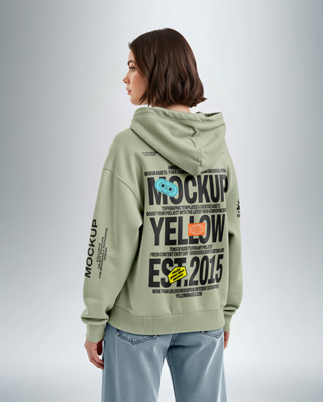Young Woman Wearing Full-Zip Hoodie Mockup