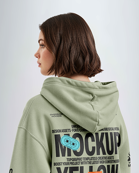 Young Woman Wearing Full-Zip Hoodie Mockup