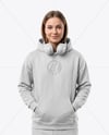 Young Woman Wearing Hoodie with Headphones Mockup
