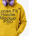 Young Woman Wearing Hoodie with Headphones Mockup