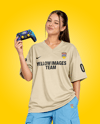 Young Woman with Game Controller Wearing eSports Jersey Mockup