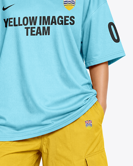 Young Woman with Game Controller Wearing eSports Jersey Mockup