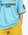 Young Woman with Game Controller Wearing eSports Jersey Mockup