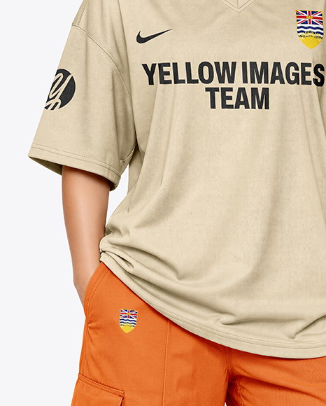 Young Woman with Game Controller Wearing eSports Jersey Mockup