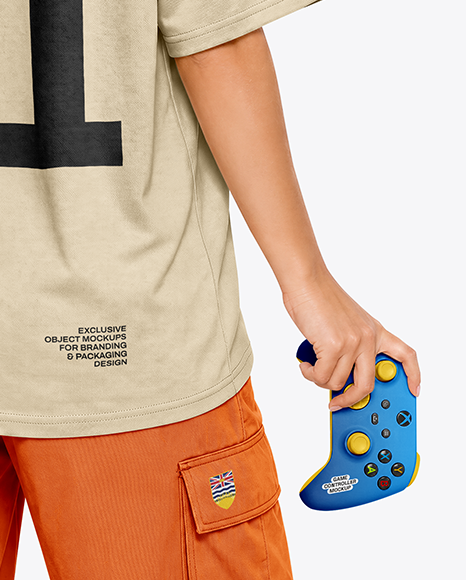 Young Woman with Game Controller Wearing eSports Jersey Mockup