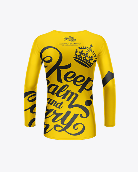 Women’s Long Sleeve T-Shirt Back View in Apparel Mockups on Yellow