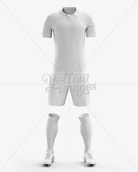 Full Soccer Kit Front View in Apparel Mockups on Yellow Images Object
