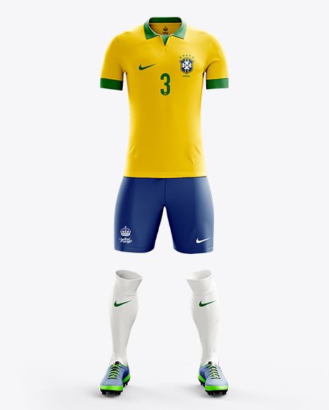 Download Full Soccer Kit Front View in Apparel Mockups on Yellow Images Object Mockups