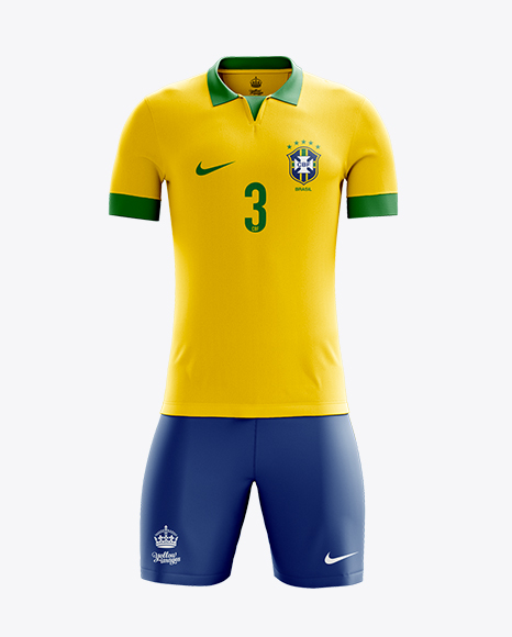 Full Soccer Kit Front View in Apparel Mockups on Yellow Images Object