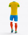 Full Soccer Kit Back View in Apparel Mockups on Yellow Images Object