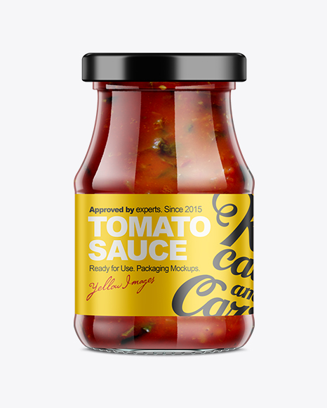 Download 350g Glass Jar with Sauce Mock-up in Jar Mockups on Yellow ...