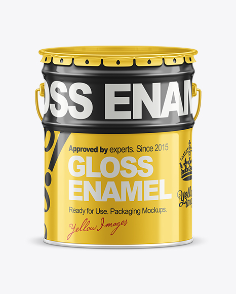 20L Tin Paint Bucket Mockup in Bucket &amp; Pail Mockups on Yellow Images