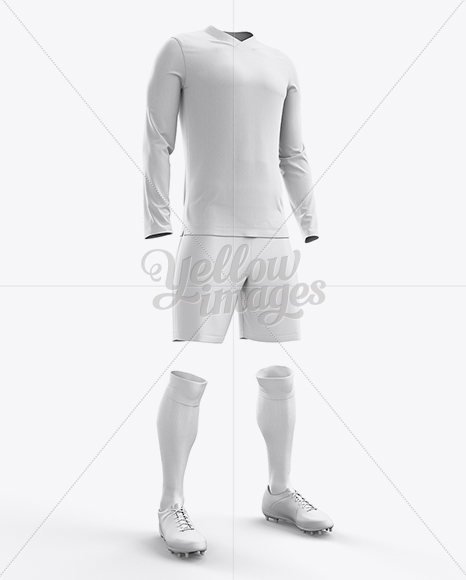 Football Kit with V-Neck Long Sleeve Mockup / Half-Turned View in