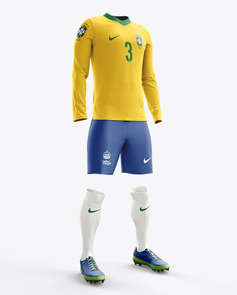 Football Kit with V-Neck Long Sleeve Mockup / Half-Turned View in