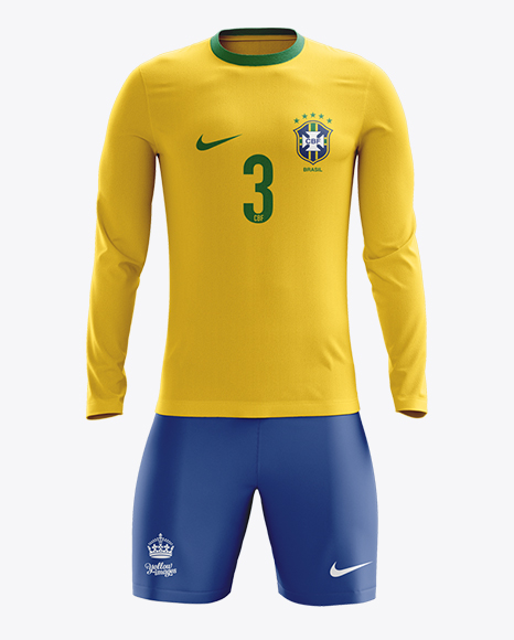 Download Soccer Kit with Long Sleeve Mockup / Front View in Apparel Mockups on Yellow Images Object Mockups