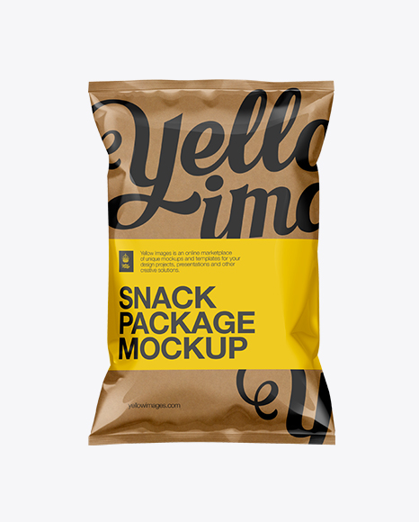 Kraft Paper Snack Bag Mockup in Flow-Pack Mockups on Yellow Images