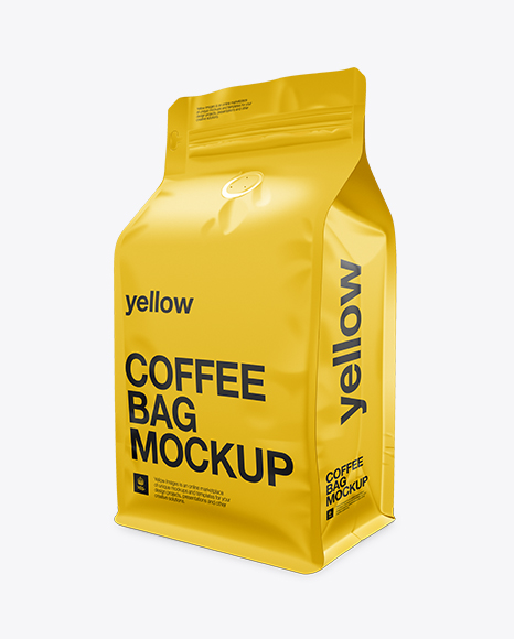 Coffee Bag Mockup / Half Side View in Bag & Sack Mockups on Yellow