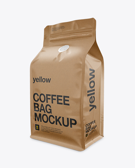 Download Kraft Coffee Bag Mockup / Half Side View in Bag & Sack Mockups on Yellow Images Object Mockups