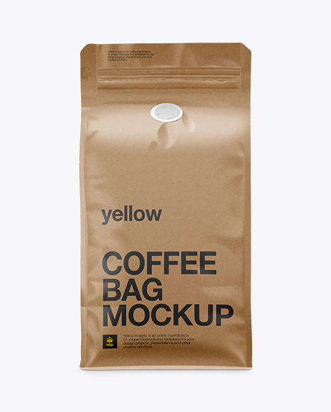 Kraft Coffee Bag Mockup / Front View in Bag & Sack Mockups on Yellow Images Object Mockups