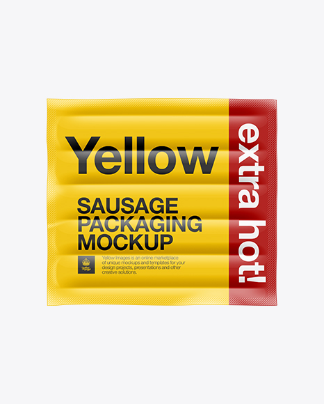 Download 5 Sausages in Plastic Package Mockup in Packaging Mockups on Yellow Images Object Mockups