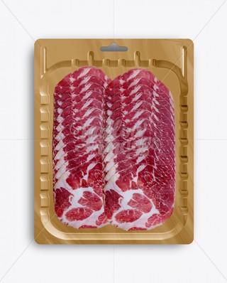 Plastic Tray with Sliced Ham Mockup - Top View in Tray & Platter