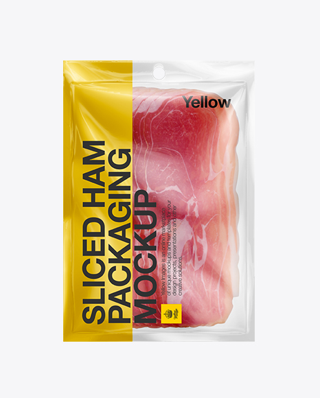 Plastic Vacuum Bag W/ Ham Mockup in Tray & Platter Mockups on Yellow